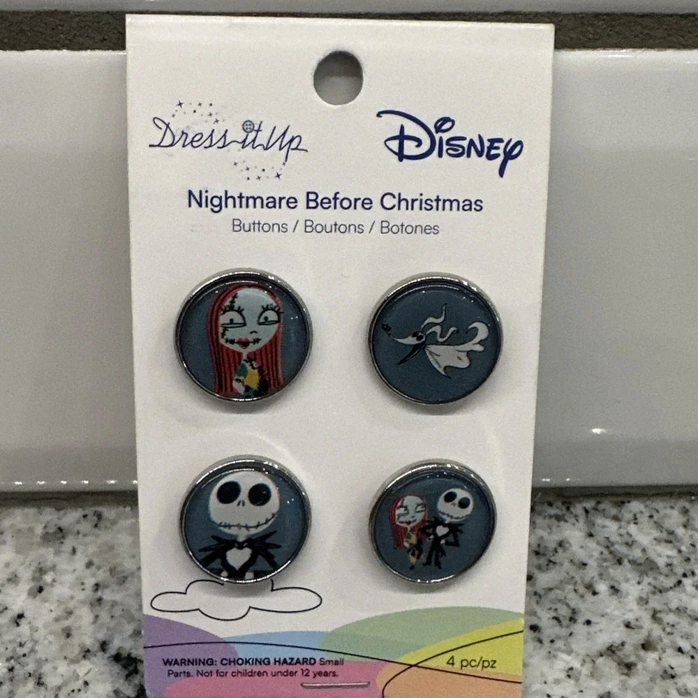 Nightmare Before Christmas Buttons Disney Dress It Up 4 Pack‎ New